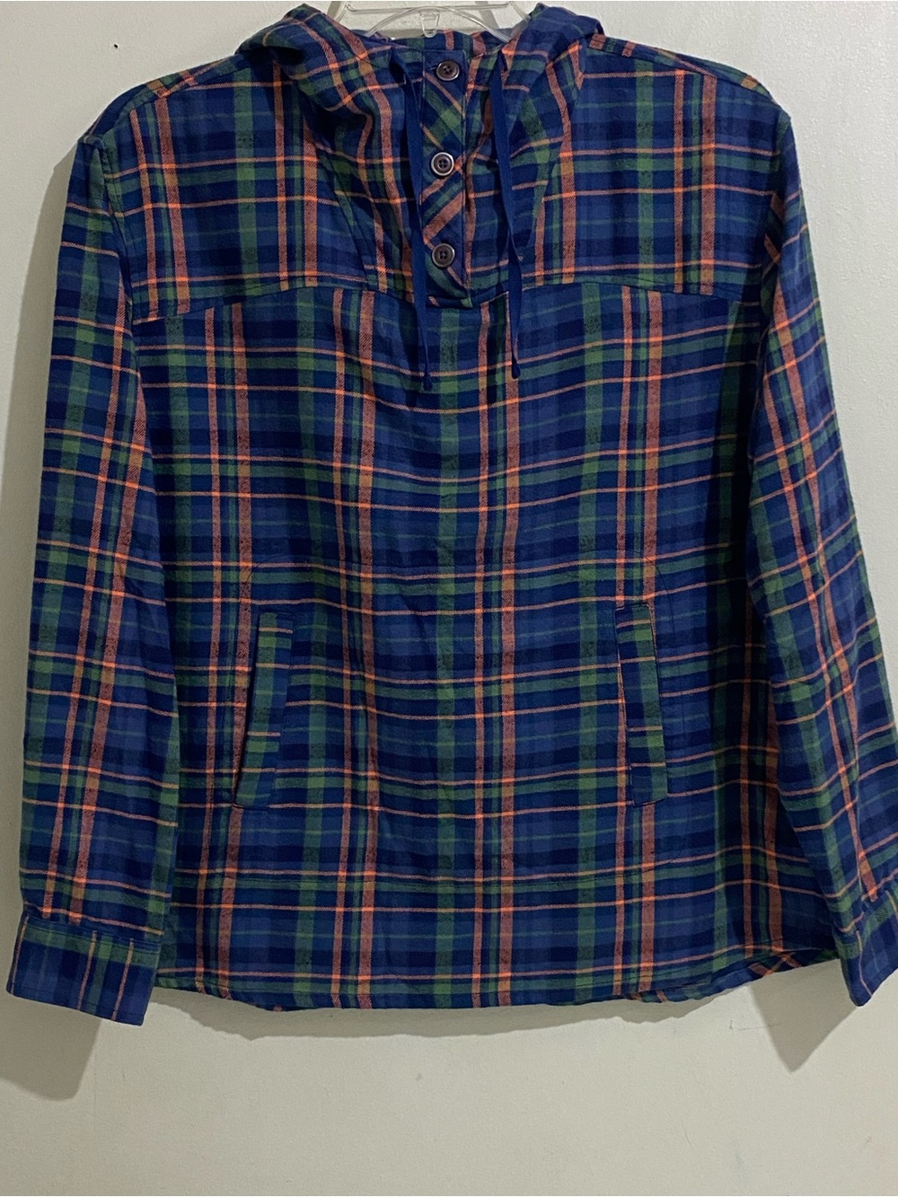 Marmot Plaid Hooded Pullover Hoodie in Navy, Green & Coral Size XL